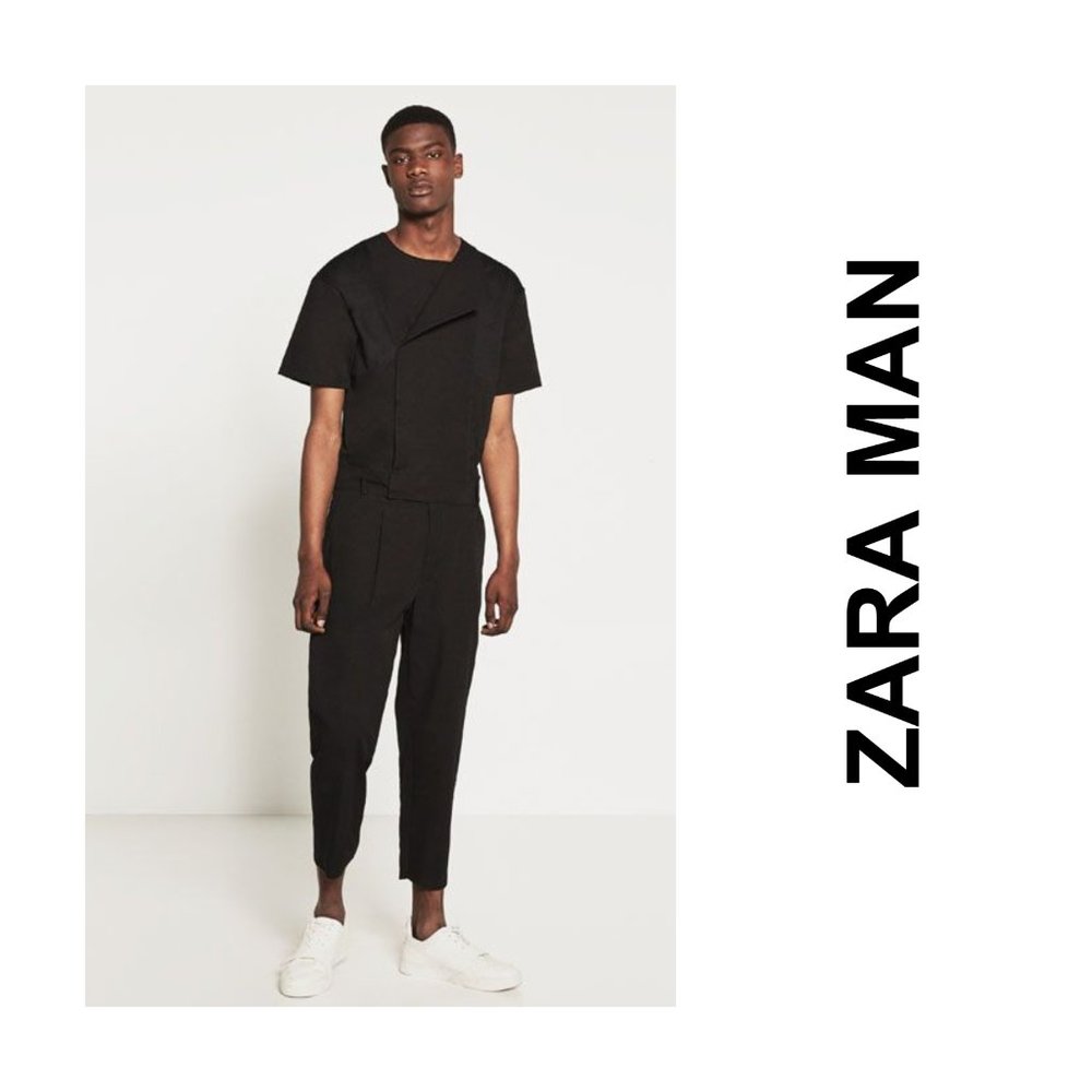 🆕ZARA Men's JUMPSUIT Boiler Black Short Sleeve